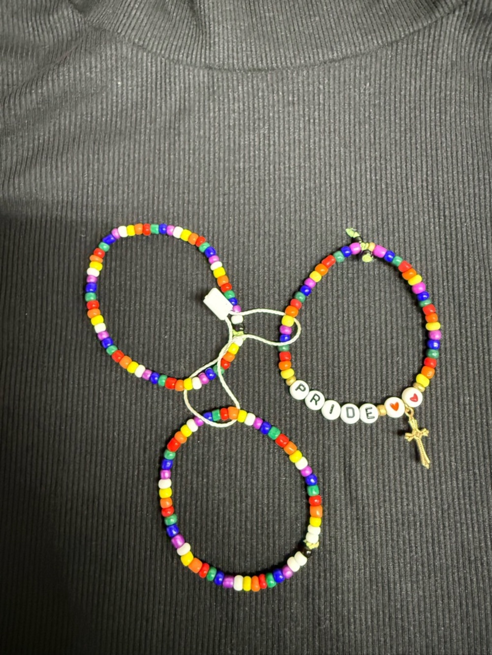 New Handmade Child’s 3 Rainbow PRIDE Cross Charm Seed Beaded Bracelets